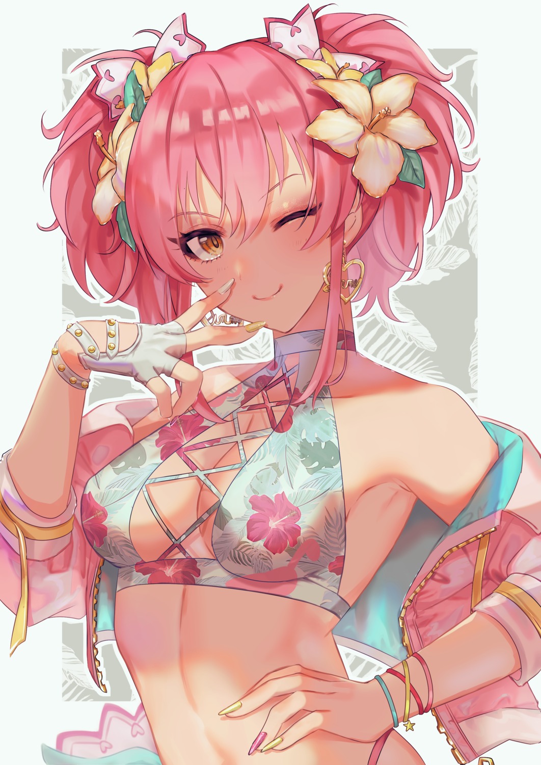 anzu0130, bikini, jougasaki_mika, open_shirt, swimsuits, the_idolm@ster, the_idolm@ster_cinderella_girls, the_idolm@ster_cinderella_girls_starlight_stage