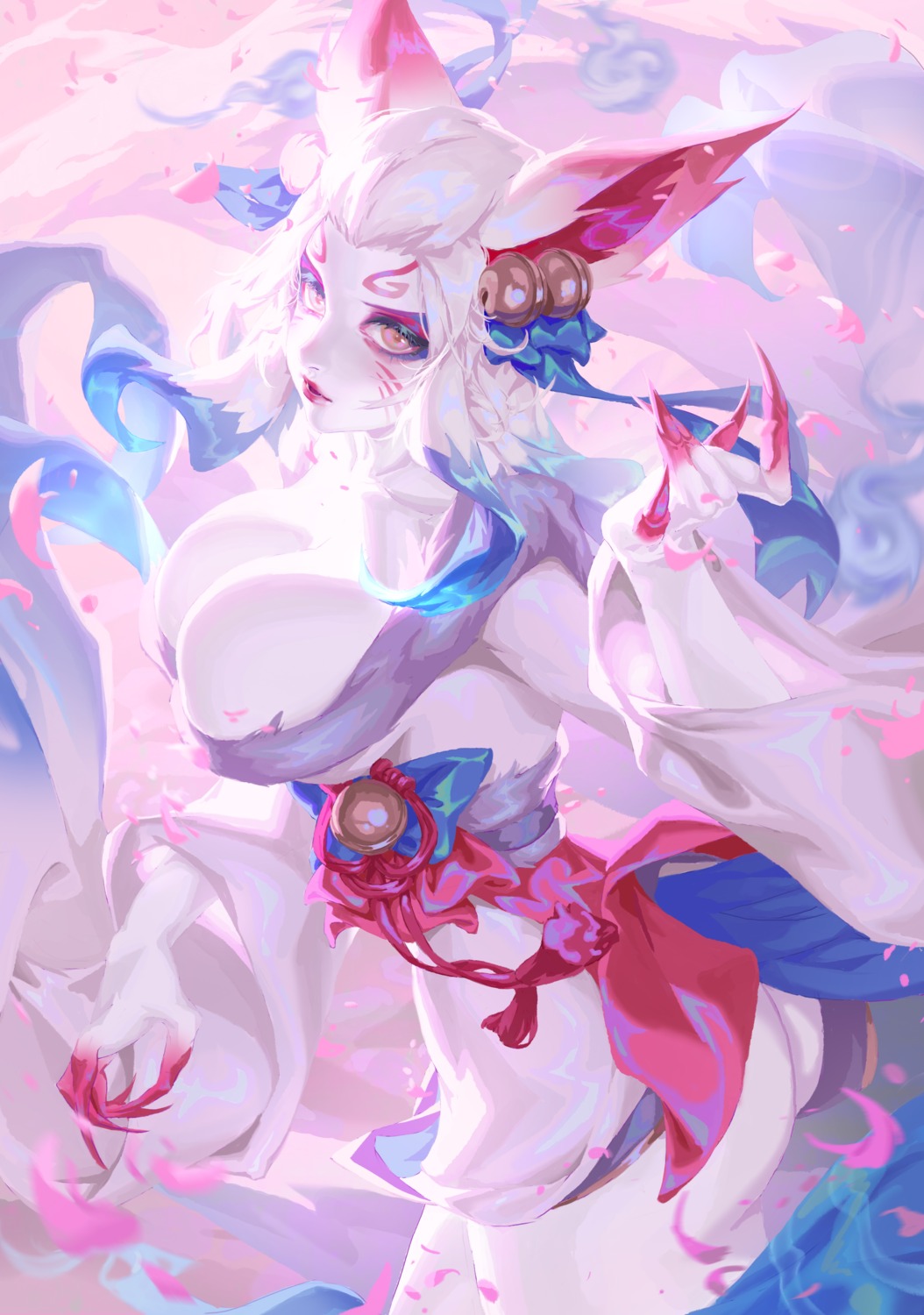 ahri, animal_ears, ass, atomicxx, japanese_clothes, league_of_legends, no_bra, nopan, skirt_lift
