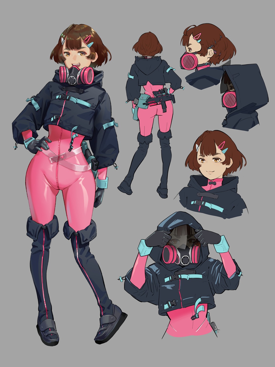 ass, bodysuit, gun, hiko_(hiko224556)