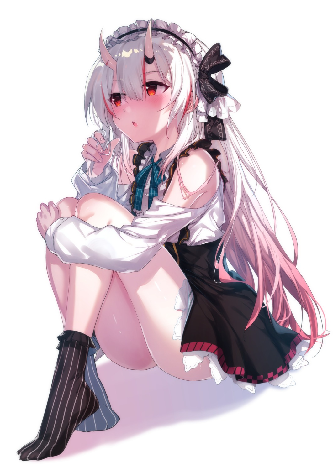 hololive, horns, lolita_fashion, nakiri_ayame, skirt_lift, xiaowei_(xxx29042536)