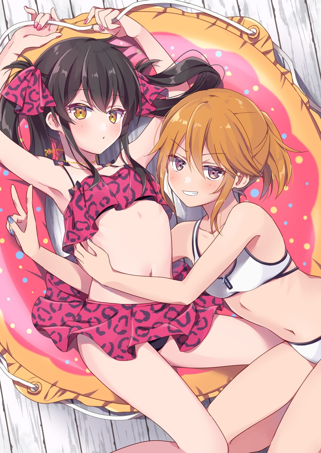bikini, matoba_risa, riku_(melty_drop), skirt_lift, swimsuits, the_idolm@ster, the_idolm@ster_cinderella_girls, the_idolm@ster_cinderella_girls_u149, yuuki_haru