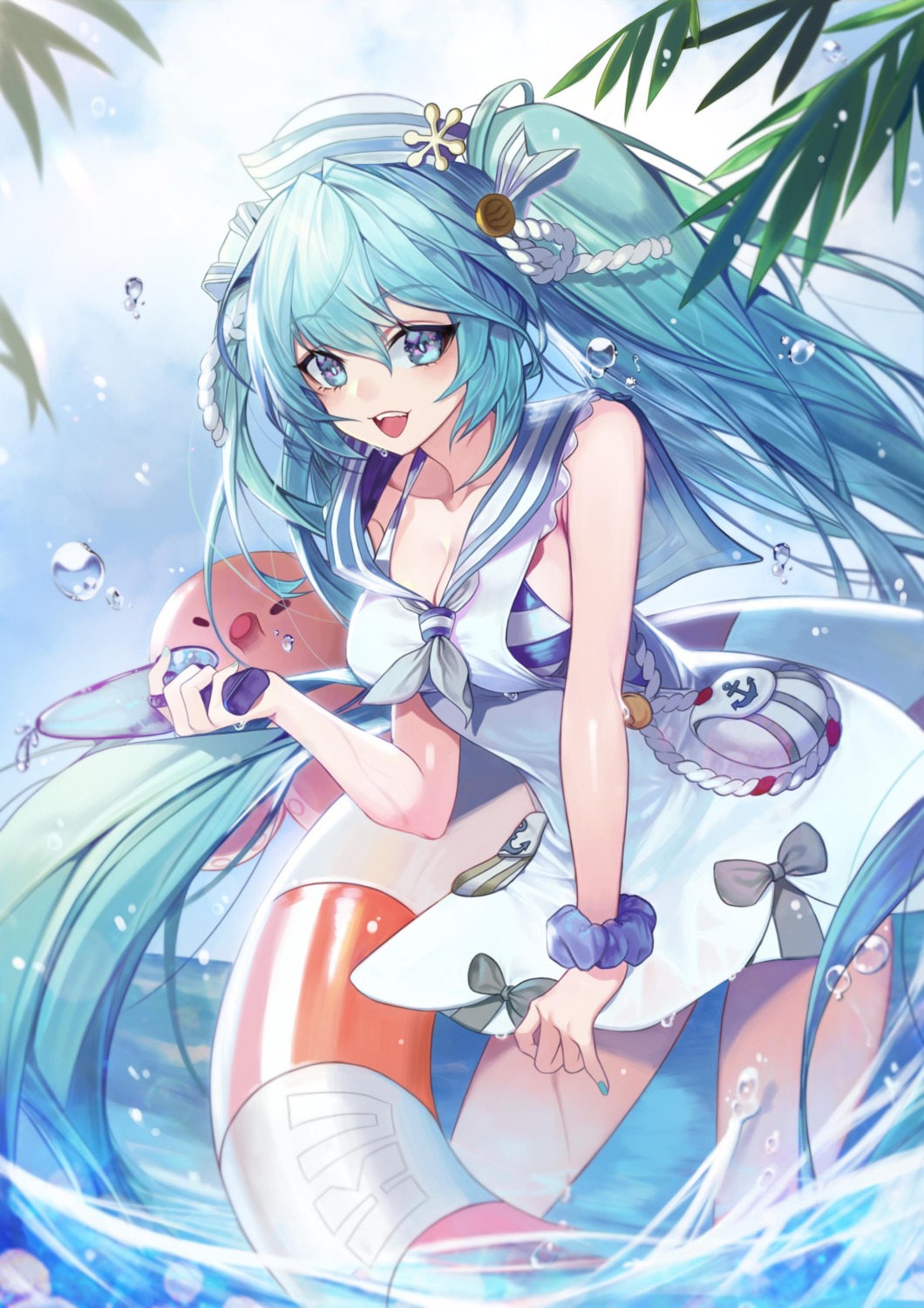 chicken_(dalg-idalg), cleavage, dress, hatsune_miku, swimsuits, vocaloid, wet