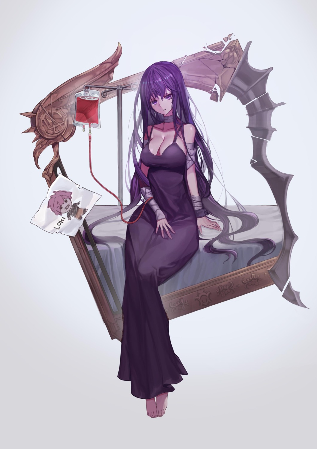 bandages, blood, chicken_(dalg-idalg), cleavage, dress, no_bra