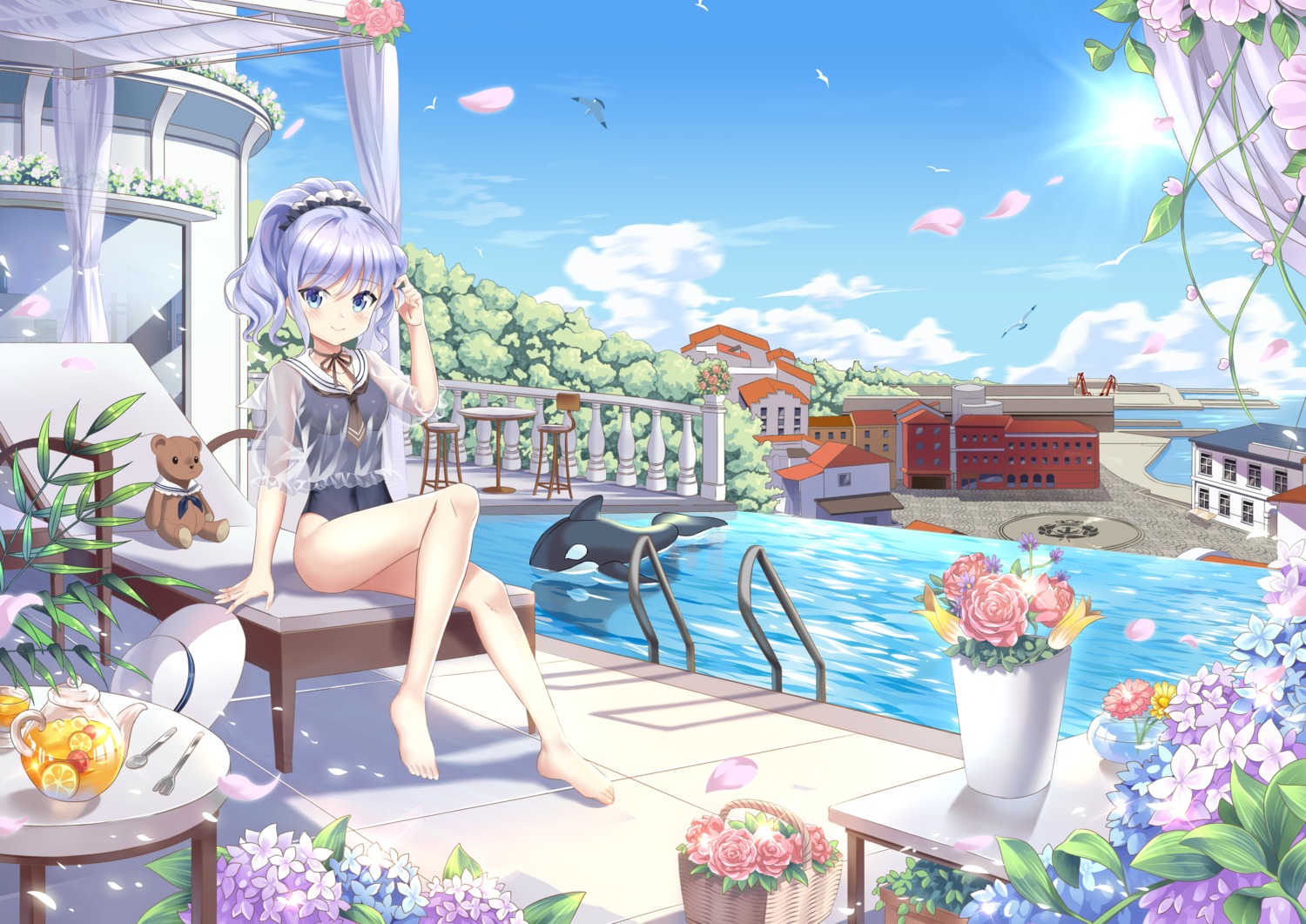landscape, okazakileo, school_swimsuit, see_through, sigsbee_(zhanjianshaonv), swimsuits, zhanjianshaonv