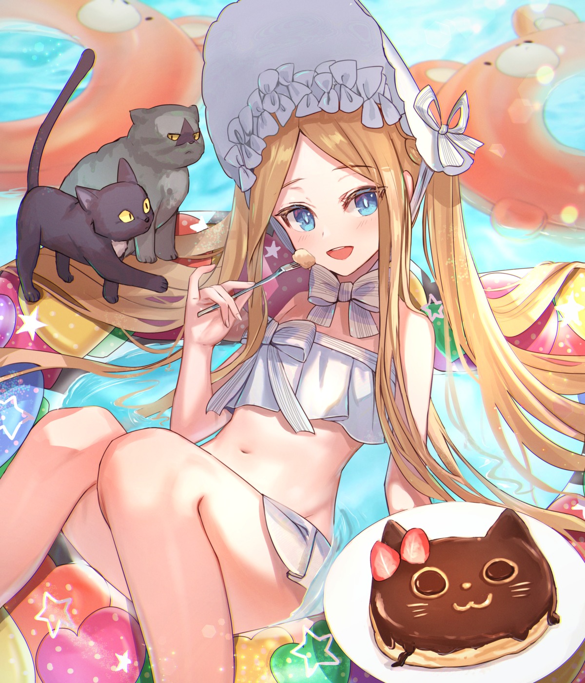 abigail_williams_(fate), dolce_(dolsuke), fate/grand_order, neko, skirt_lift, swimsuits, wet