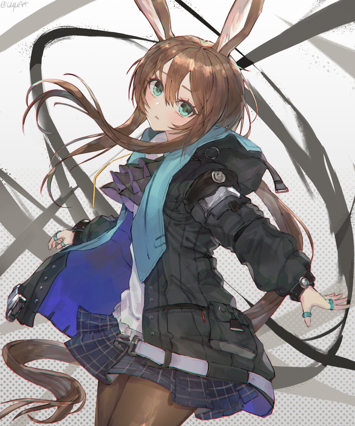 amiya_(arknights), animal_ears, arknights, bunny_ears, leyu, pantyhose, skirt_lift