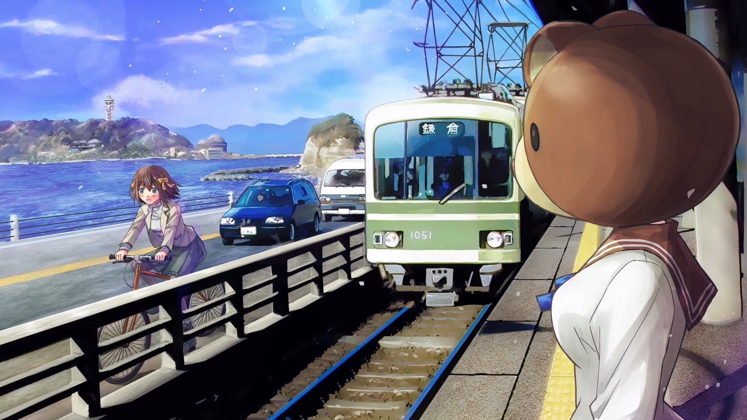 endcard, maiharu_hiromi, minami_kamakura_koukou_joshi_jitenshabu, okamoto_lynn, pantyhose, sandy_mcdougal, seifuku, sweater