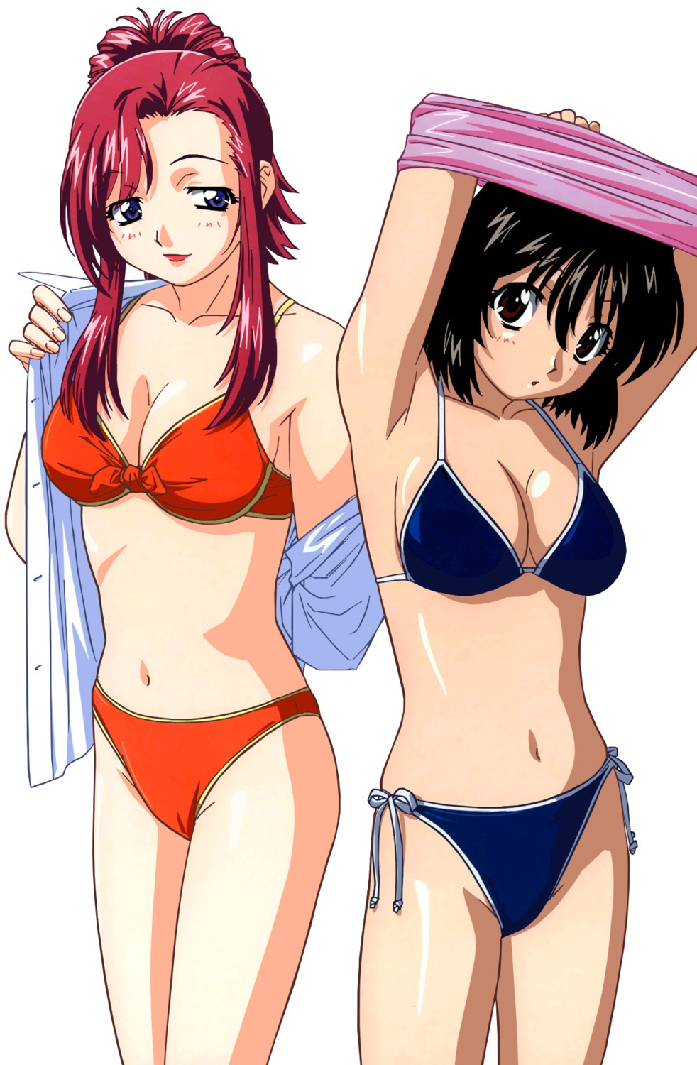 bikini, cleavage, dress_shirt, herikawa_koishi, kazami_mizuho, onegai_teacher, open_shirt, shirt_lift