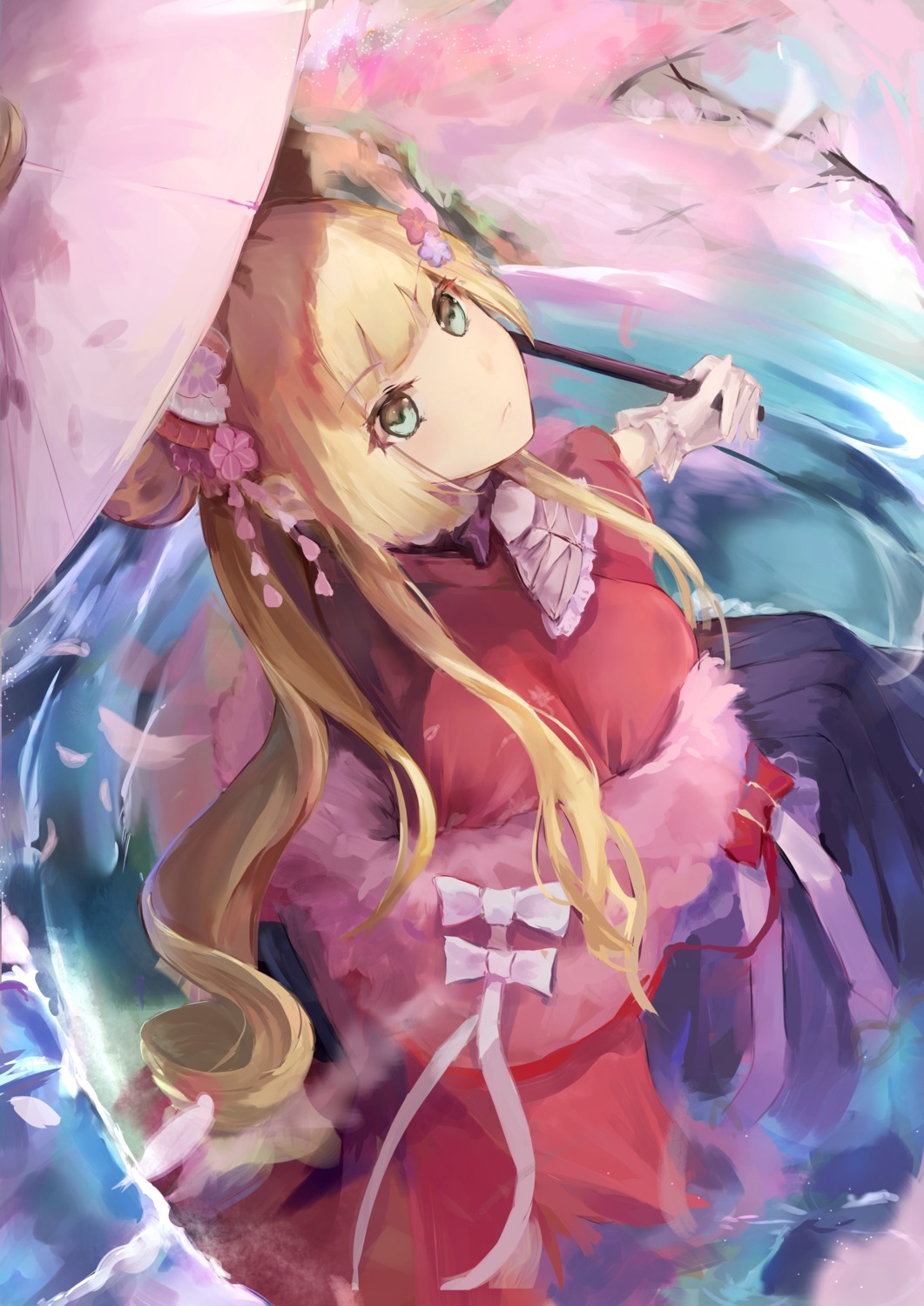 animal_ears, azur_lane, japanese_clothes, kongou_(azur_lane), tagme, umbrella, wet