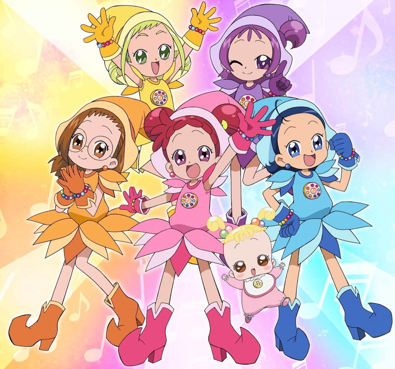 asuka_momoko, fujiwara_hazuki, harukaze_doremi, heels, makihatayama_hana, megane, ojamajo_doremi, segawa_onpu
