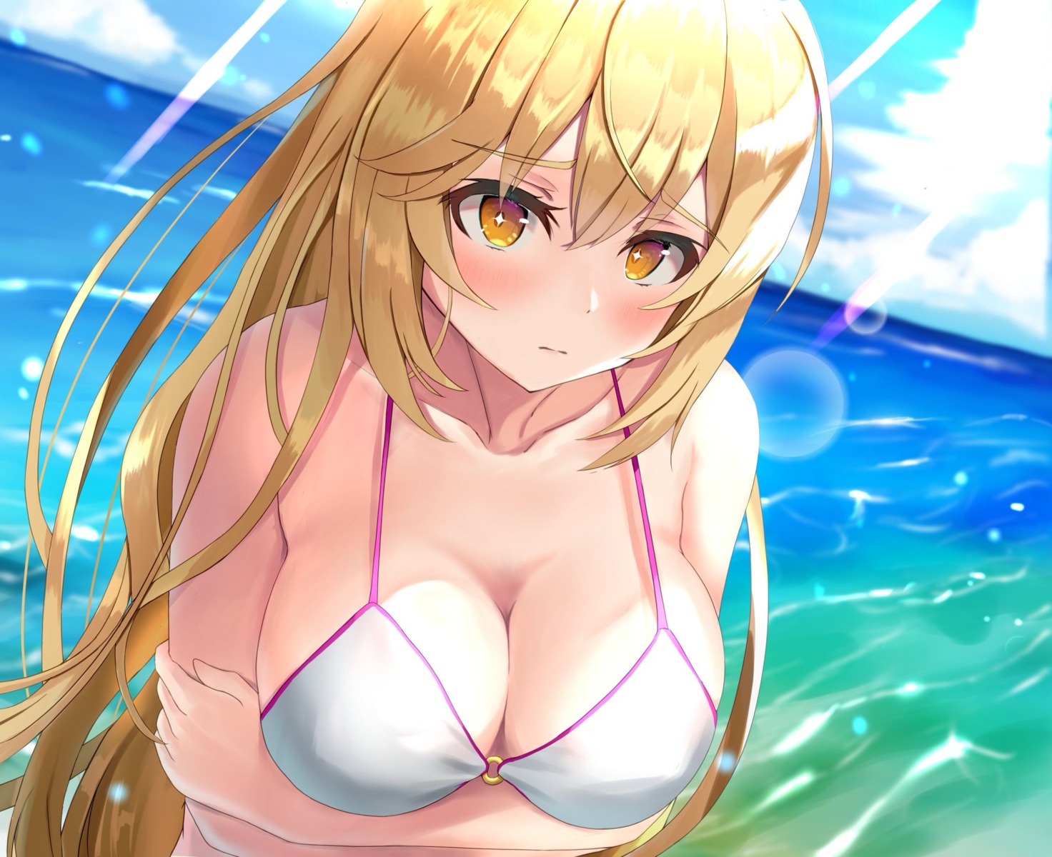 bikini_top, breast_hold, nose_(oekaki1825), shokuhou_misaki, swimsuits, toaru_kagaku_no_railgun, toaru_majutsu_no_index