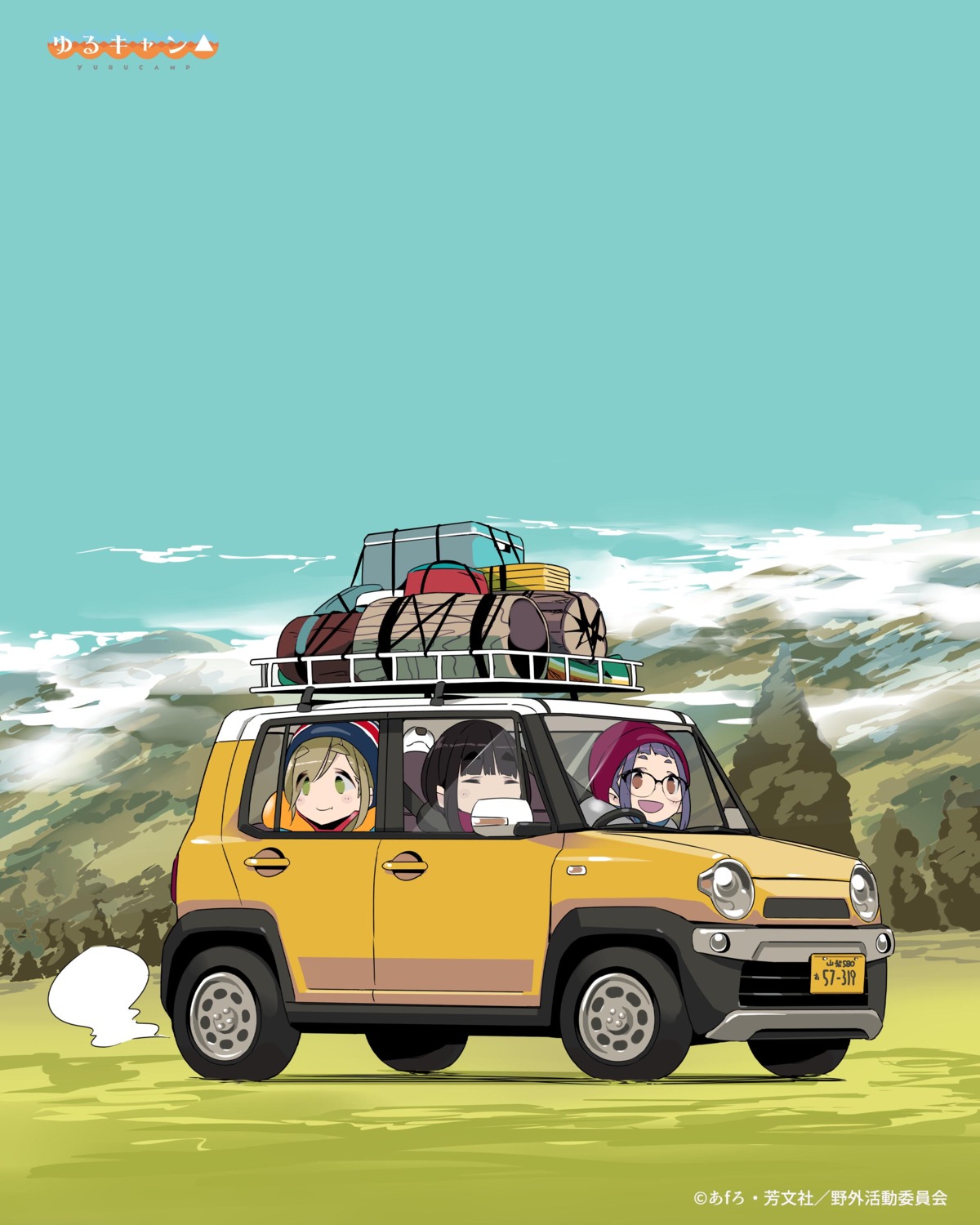afro, chibi, inuyama_aoi, megane, oogaki_chiaki, toba_minami, yurucamp