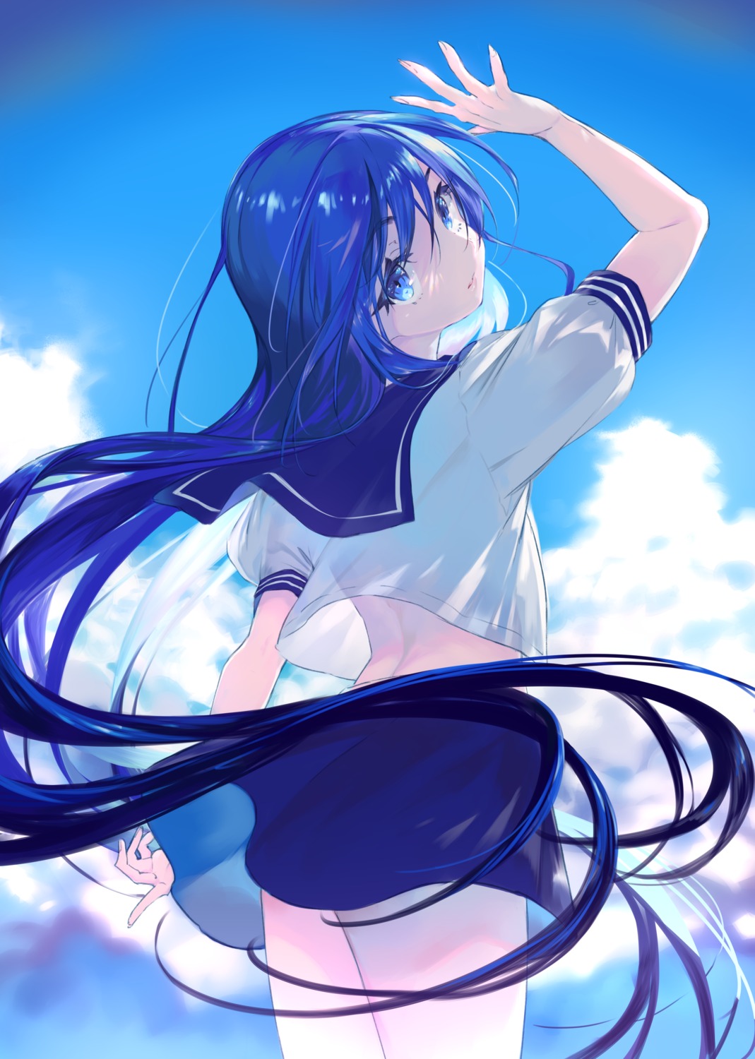 amana_(pocketkey), see_through, seifuku, shirt_lift, skirt_lift