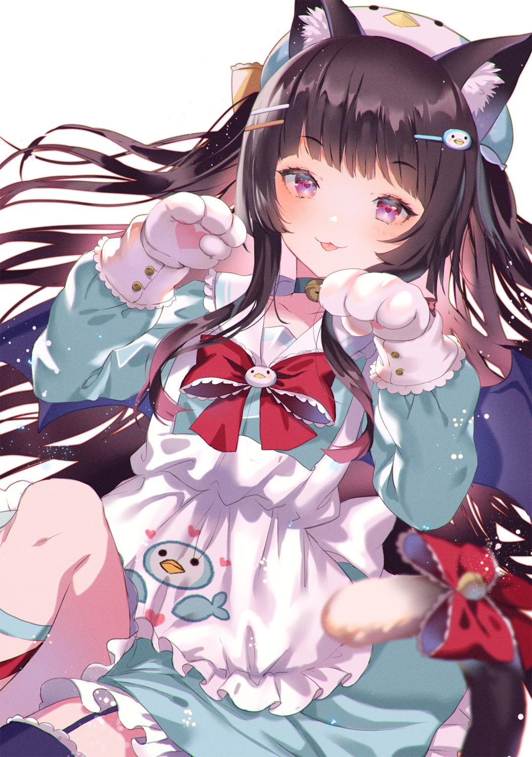animal_ears, hanatora_yuki, nekomimi, skirt_lift, stockings, tail, thighhighs