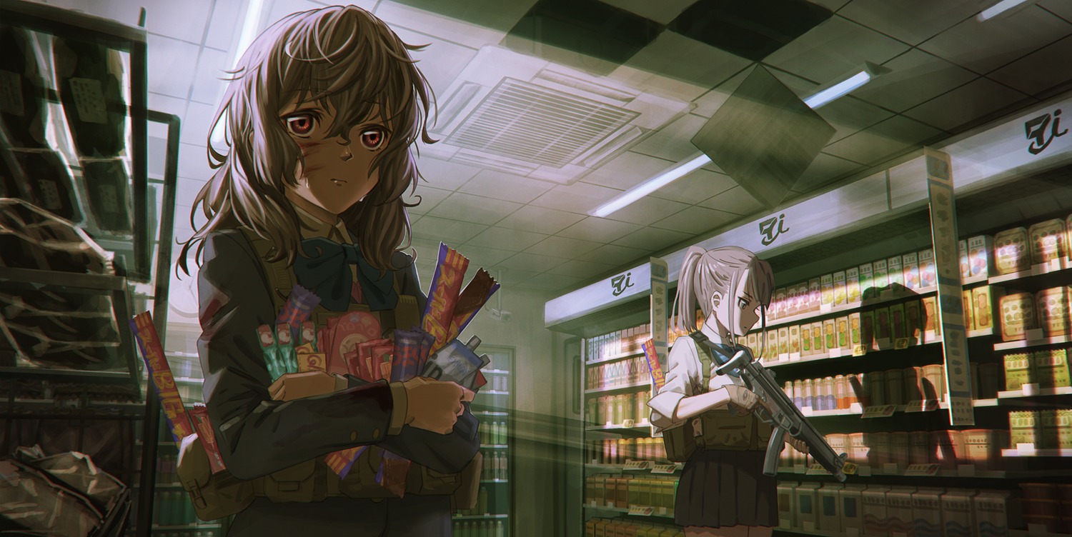 blood, gun, hironii_(hirofactory), seifuku