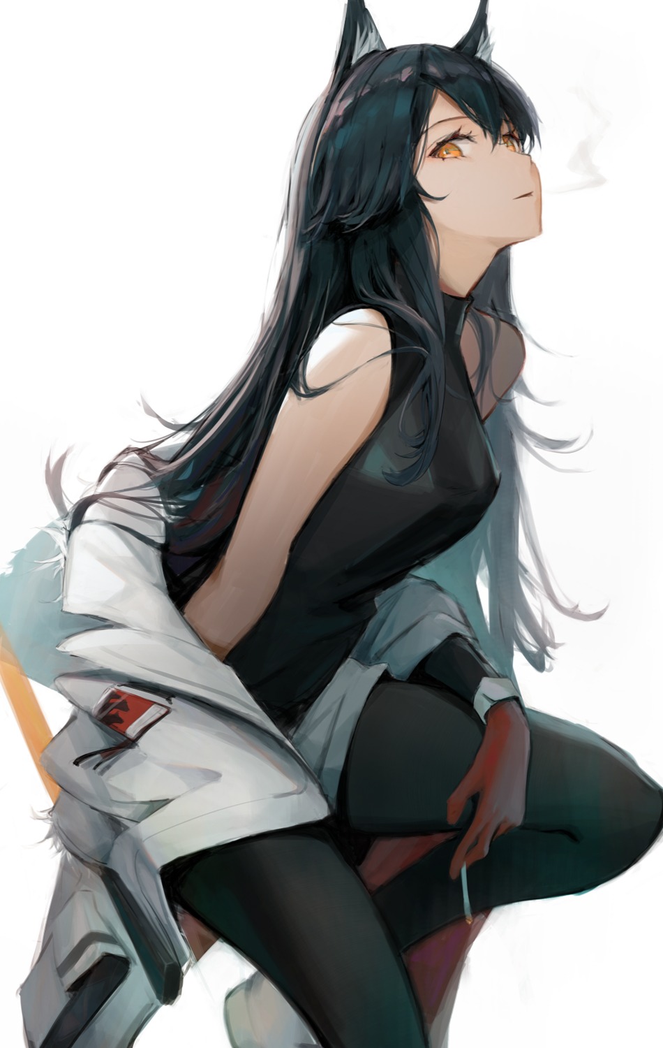 animal_ears, arknights, eyyy, pantyhose, smoking, sword, texas_(arknights)