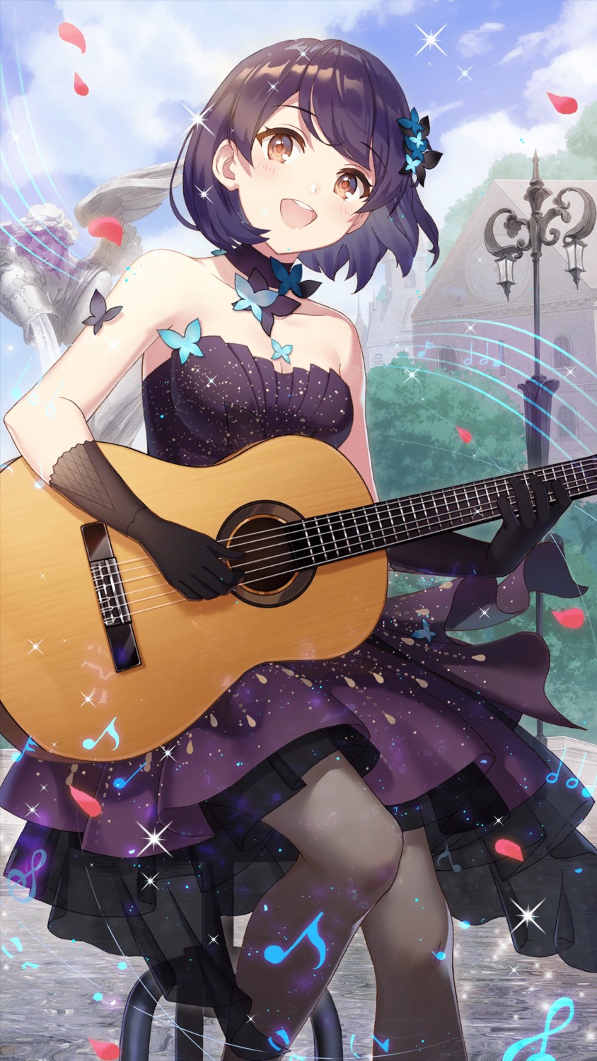 cleavage, dress, girl_cafe_gun, girl_cafe_gun_ii, guitar, no_bra, shi_wuyou, tagme