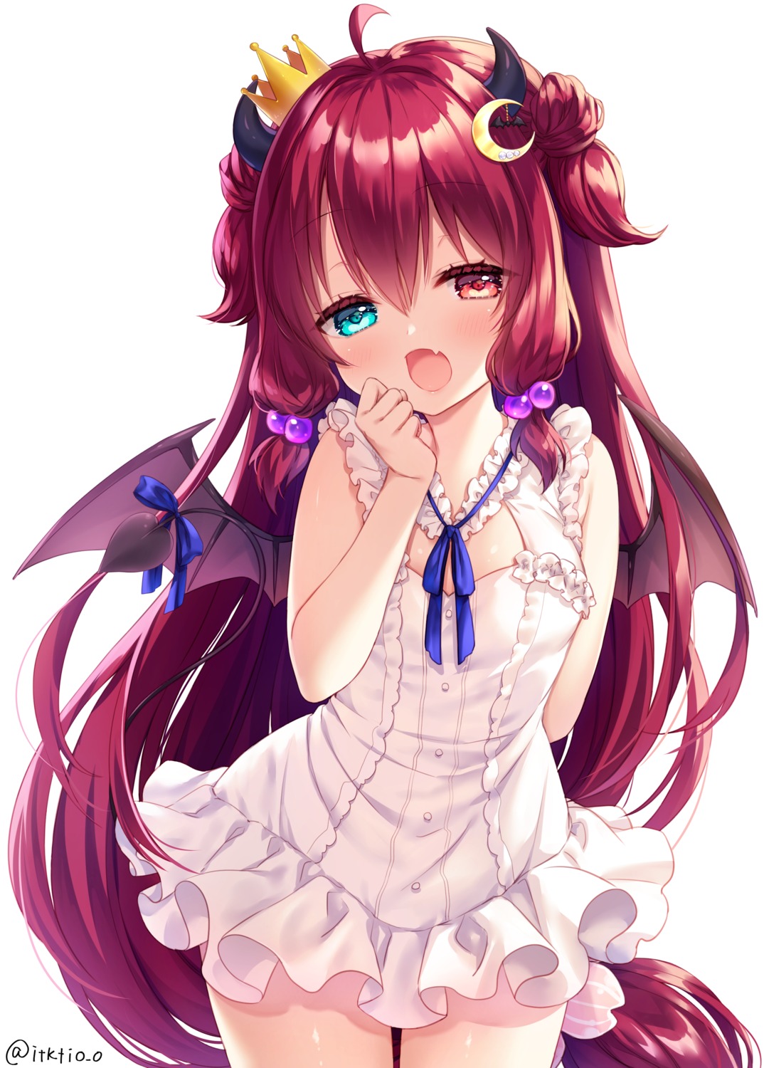 dress, heterochromia, horns, itsuki_jun, nijisanji, summer_dress, tail, wings, yuzuki_roa