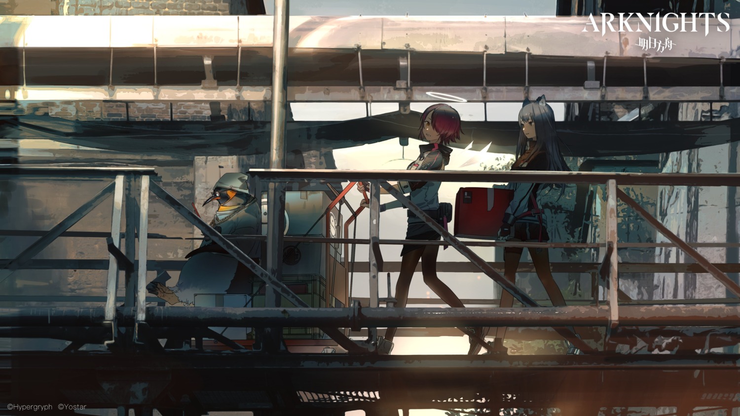 angel, animal_ears, arknights, exusiai_(arknights), kukka, pantyhose, penguin, texas_(arknights)