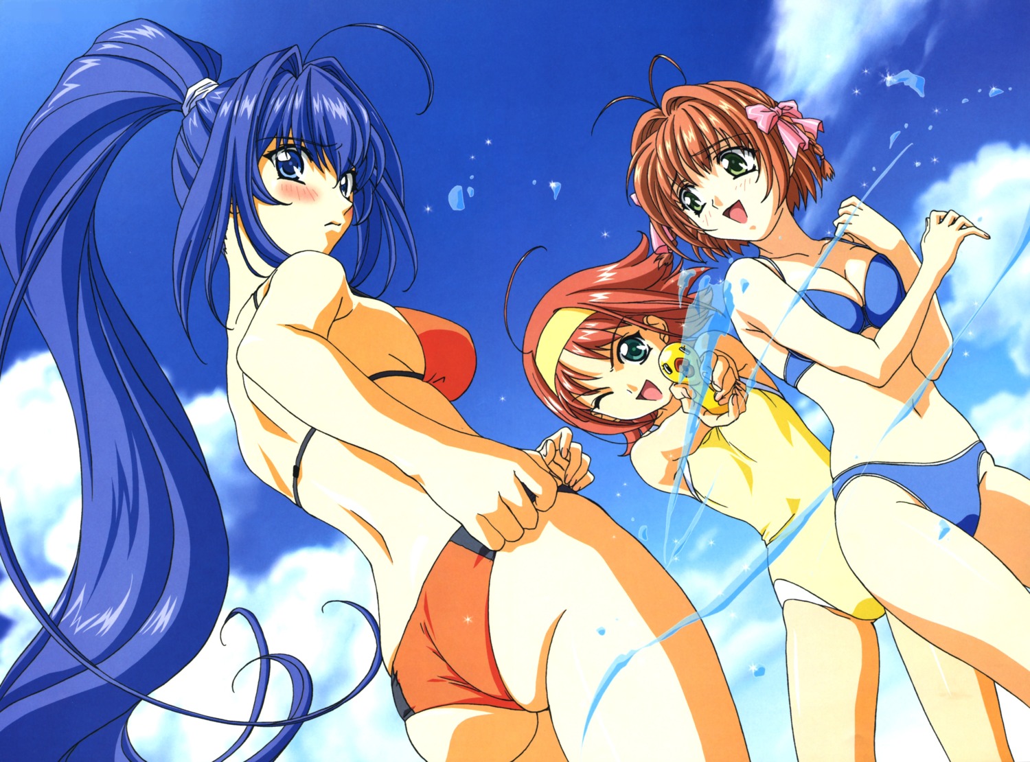 ass, bikini, breast_hold, hayase_mitsuki, kimi_ga_nozomu_eien, suzumiya_akane, suzumiya_haruka, swimsuits