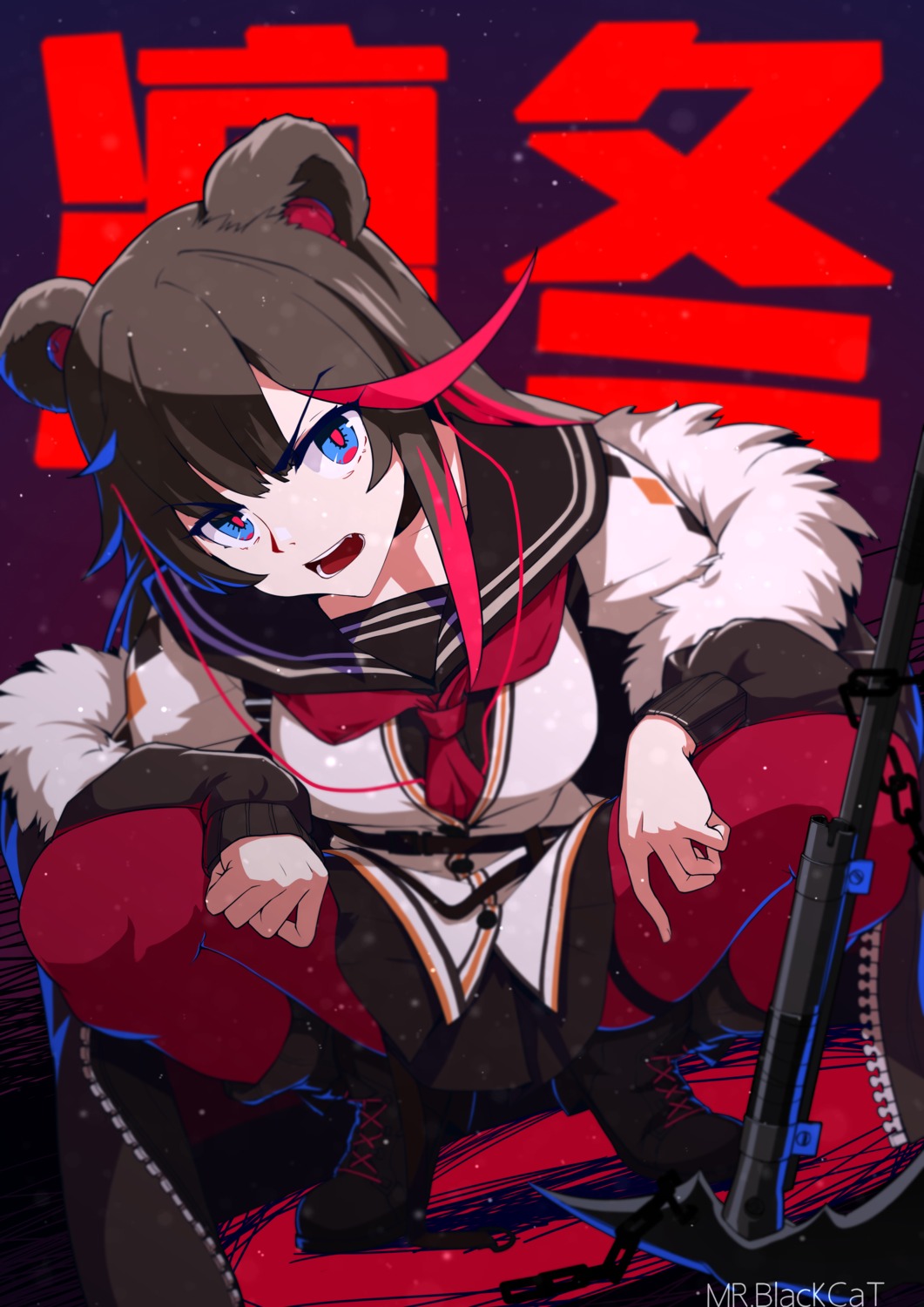 animal_ears, arknights, garter, mr_blackcat, pantyhose, seifuku, skirt_lift, weapon