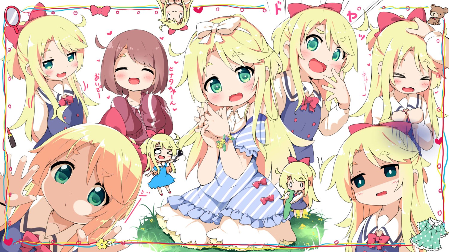 chibi, dress, gym_uniform, himesaka_noa, hoshino_miyako_(wataten), m-kun, seifuku, wallpaper