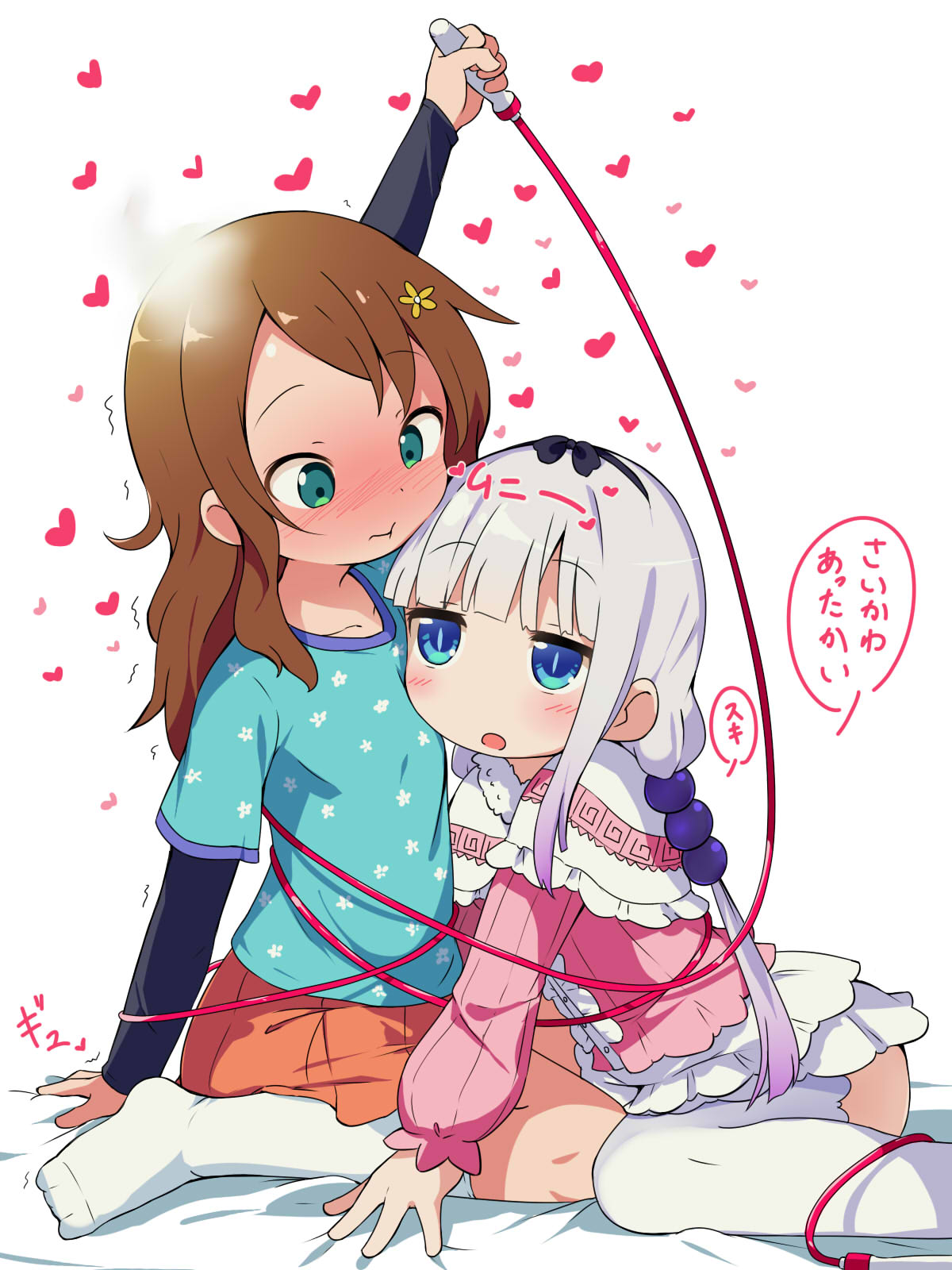 dress, kanna_kamui, kobayashi-san_chi_no_maidragon, lolita_fashion, m-kun, saikawa_riko, thighhighs, yuri