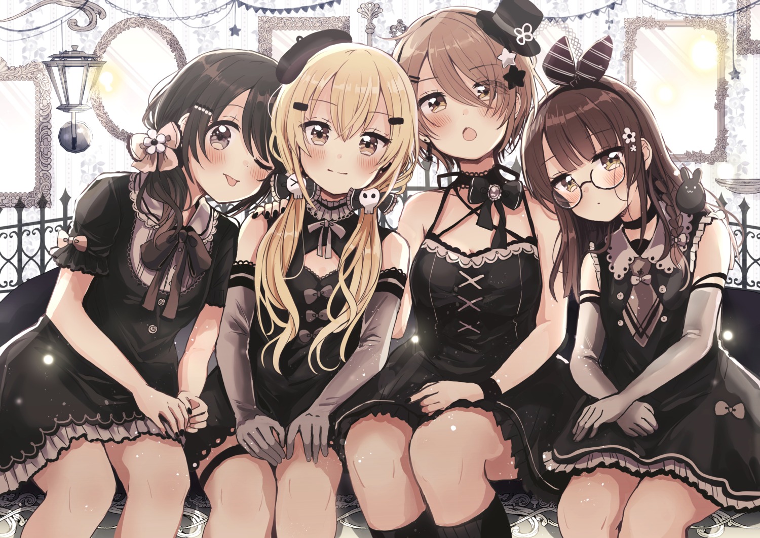 dress, garter, higuchi_kaede_(swing!), lolita_fashion, megane, miyasato_haruka, okamoto_natsuhi, sakura_oriko, swing!!, yokomine_ibuki