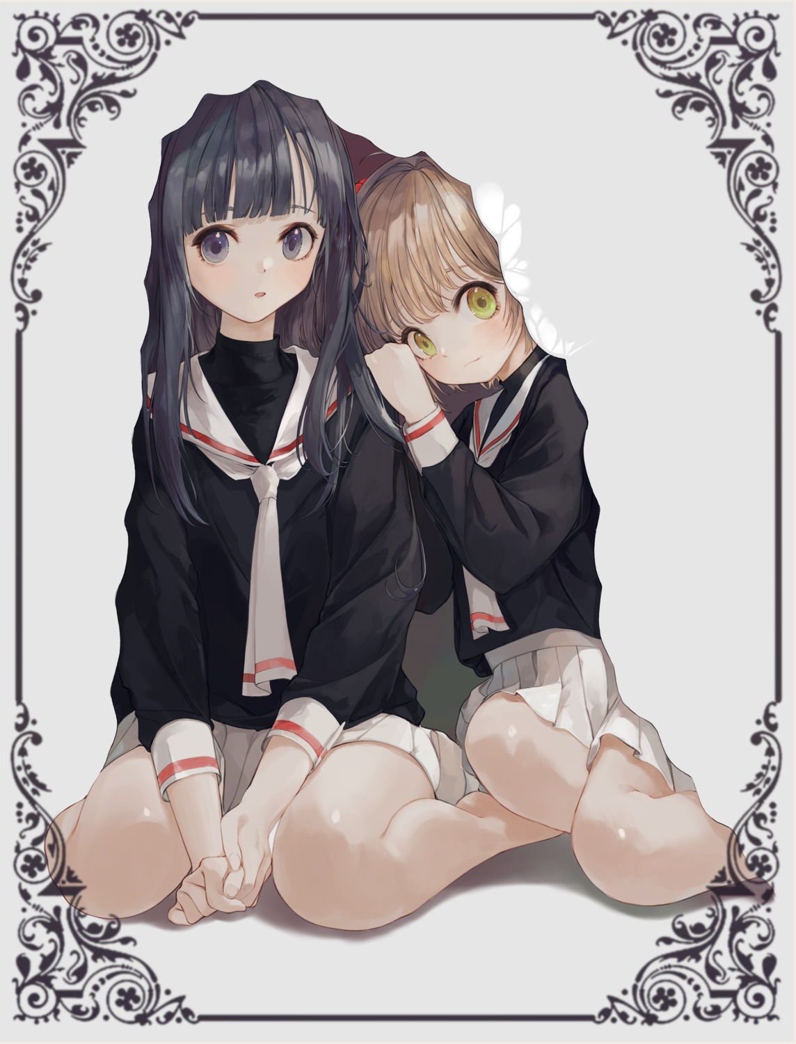 card_captor_sakura, daidouji_tomoyo, kinomoto_sakura, mile_(mil2), seifuku, sweater