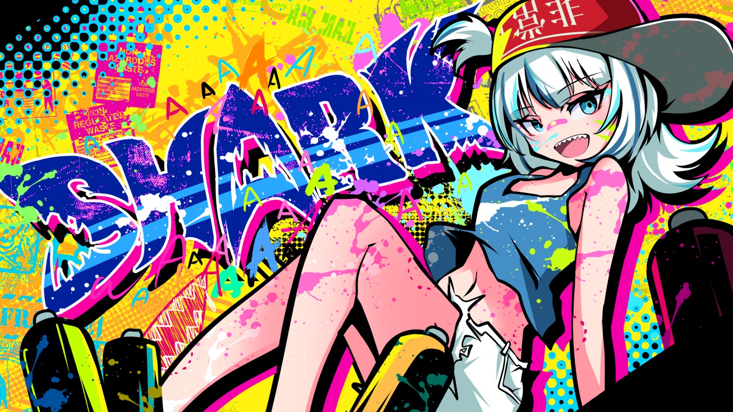 bandaid, berryverrine, gawr_gura, hololive, hololive_english, no_bra, shirt_lift, torn_clothes