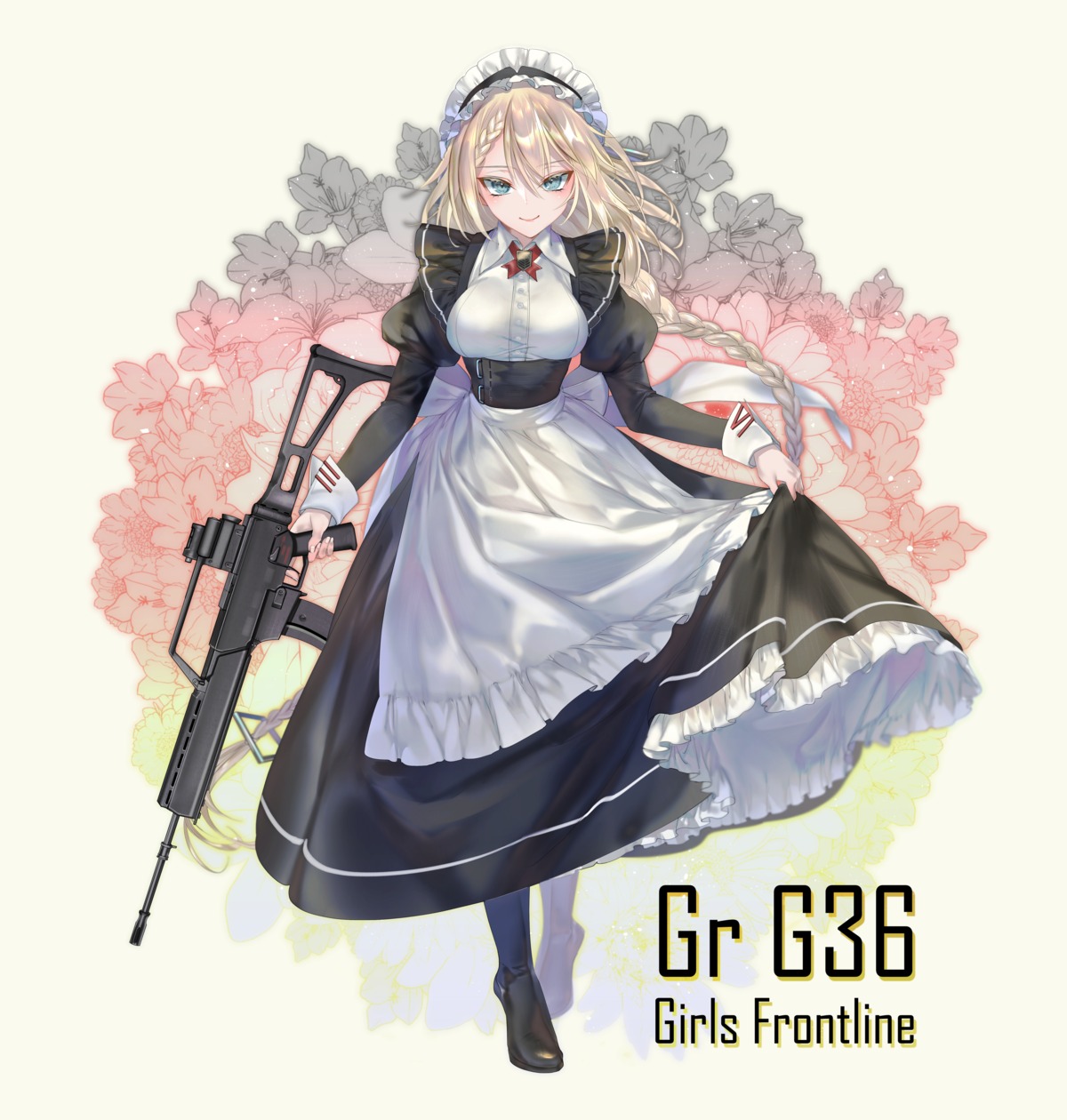 g36_(girls_frontline), girls_frontline, gun, maid, pottsness, skirt_lift