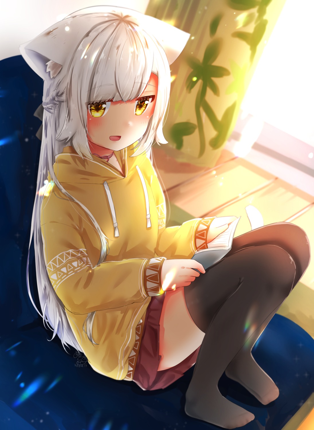 animal_ears, michiru_donut, nekomimi, skirt_lift, thighhighs