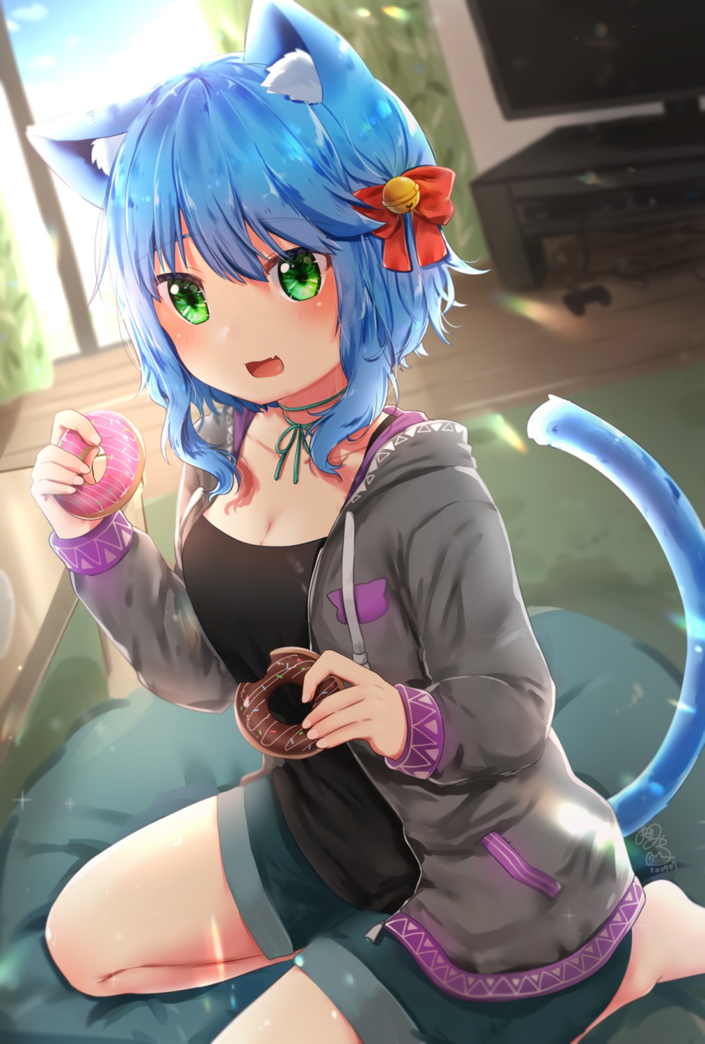 animal_ears, cleavage, michiru_donut, nekomimi, tail