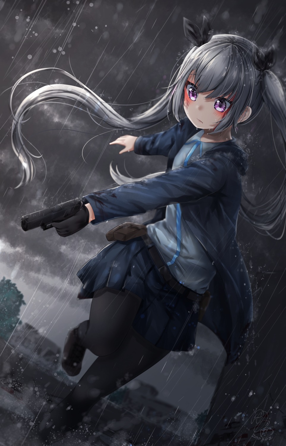 gun, michiru_donut, pantyhose, seifuku, wet