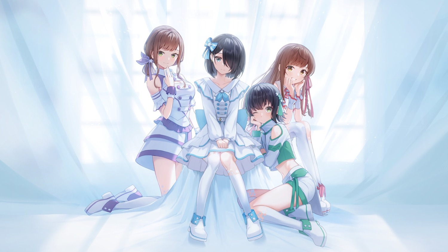 hinata_nao_(iwamotocho), iwamotocho_geinosha, jpeg_artifacts, kagawa_ichigo, natsume_haru, shirafuji_tamaki, suzuki_anzu, thighhighs