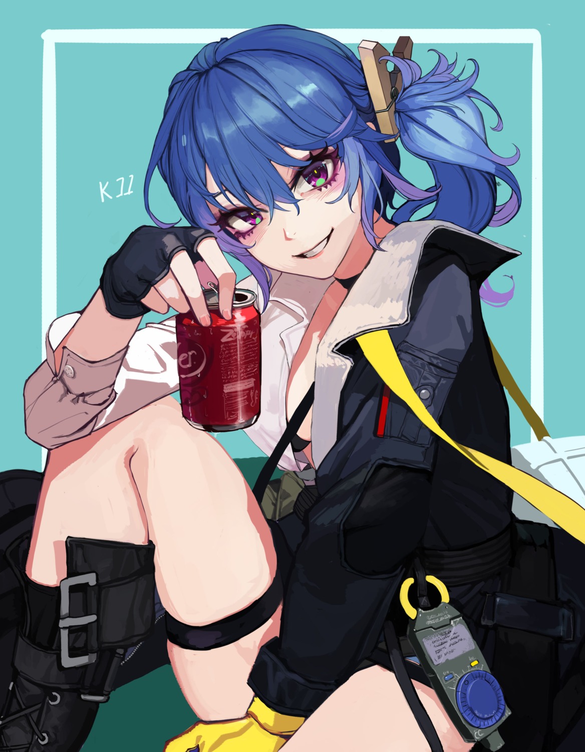 bra, garter, girls_frontline, k11_(girls_frontline), open_shirt, tunamayo_(dsasd751)