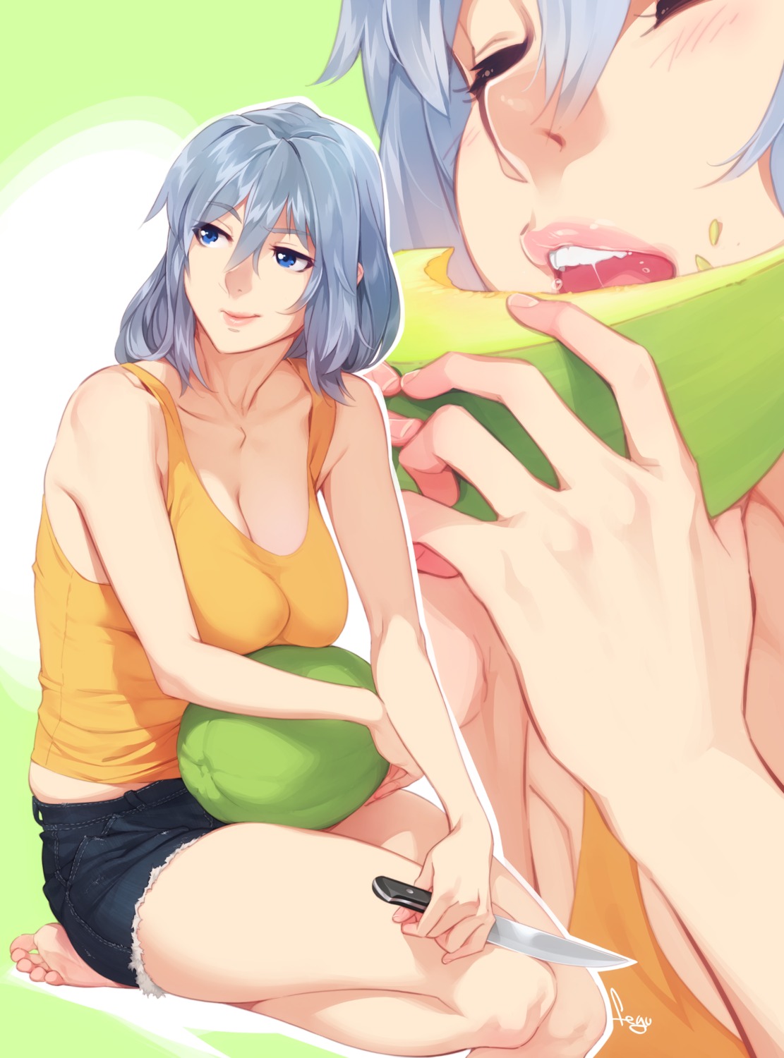 cleavage, feguimel, no_bra, weapon