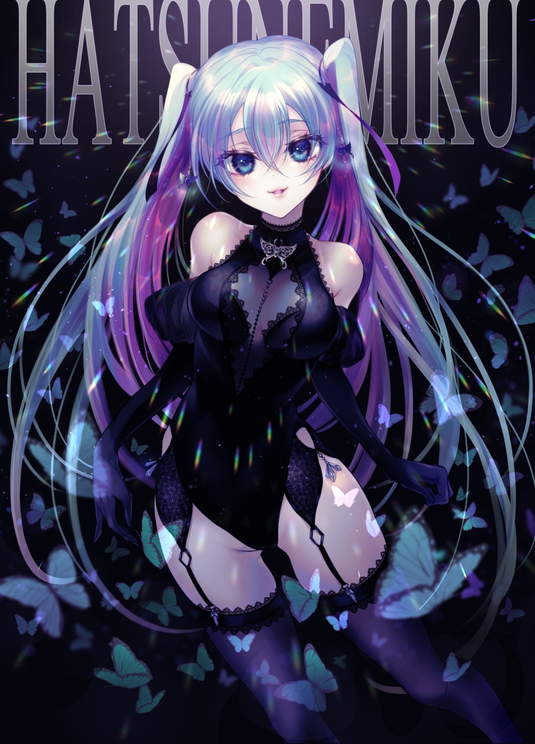 aki_(xxparadexx), hatsune_miku, leotard, see_through, stockings, thighhighs, vocaloid