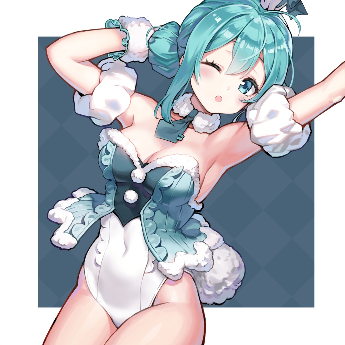 animal_ears, bicute_bunnies_miku, bunny_ears, bunny_girl, cleavage, hatsune_miku, lim_jaejin, no_bra