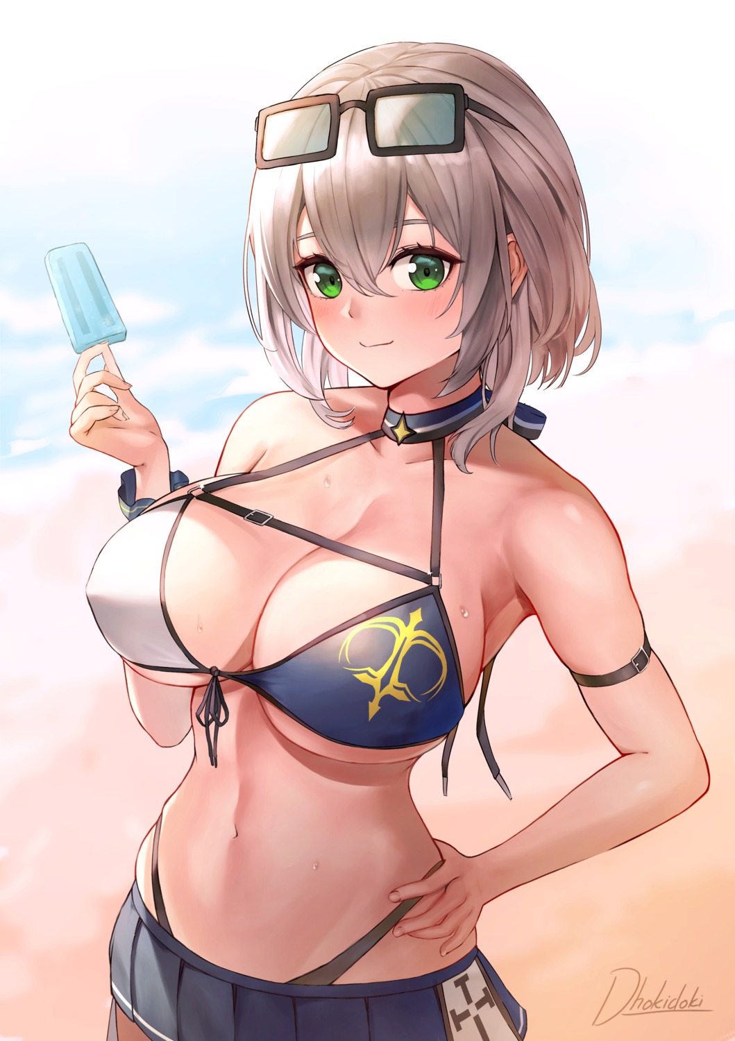bikini, dhokidoki, erect_nipples, hololive, kaidho, megane, shirogane_noel, swimsuits