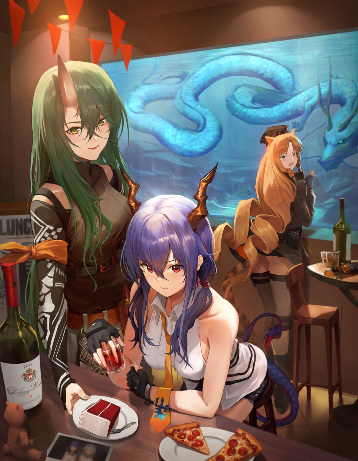 animal_ears, arknights, ass, ch'en_(arknights), horns, hoshiguma_(arknights), ko-ma, nopan
