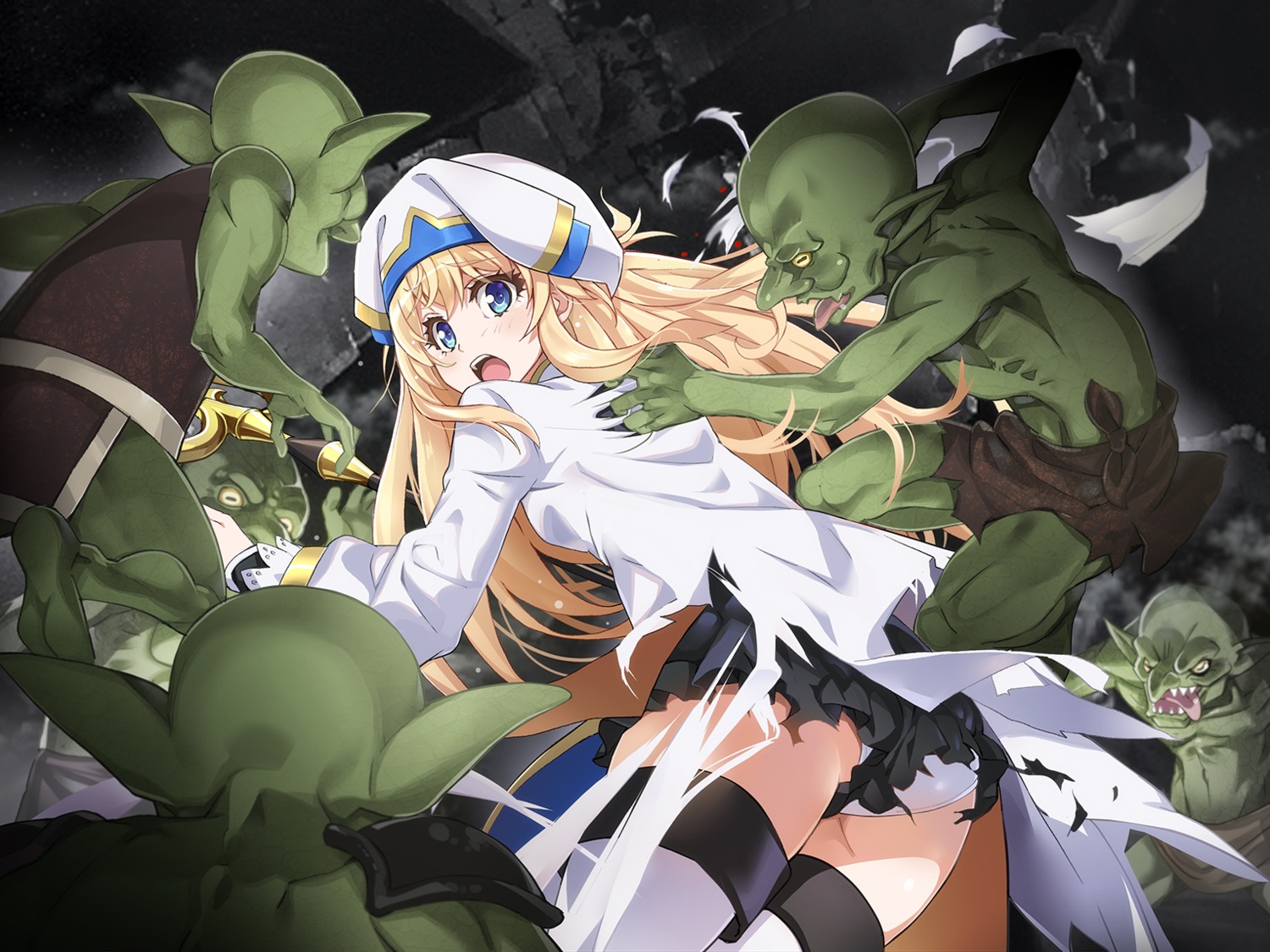 ass, goblin_slayer, nyoronyoro, pantsu, thighhighs, torn_clothes