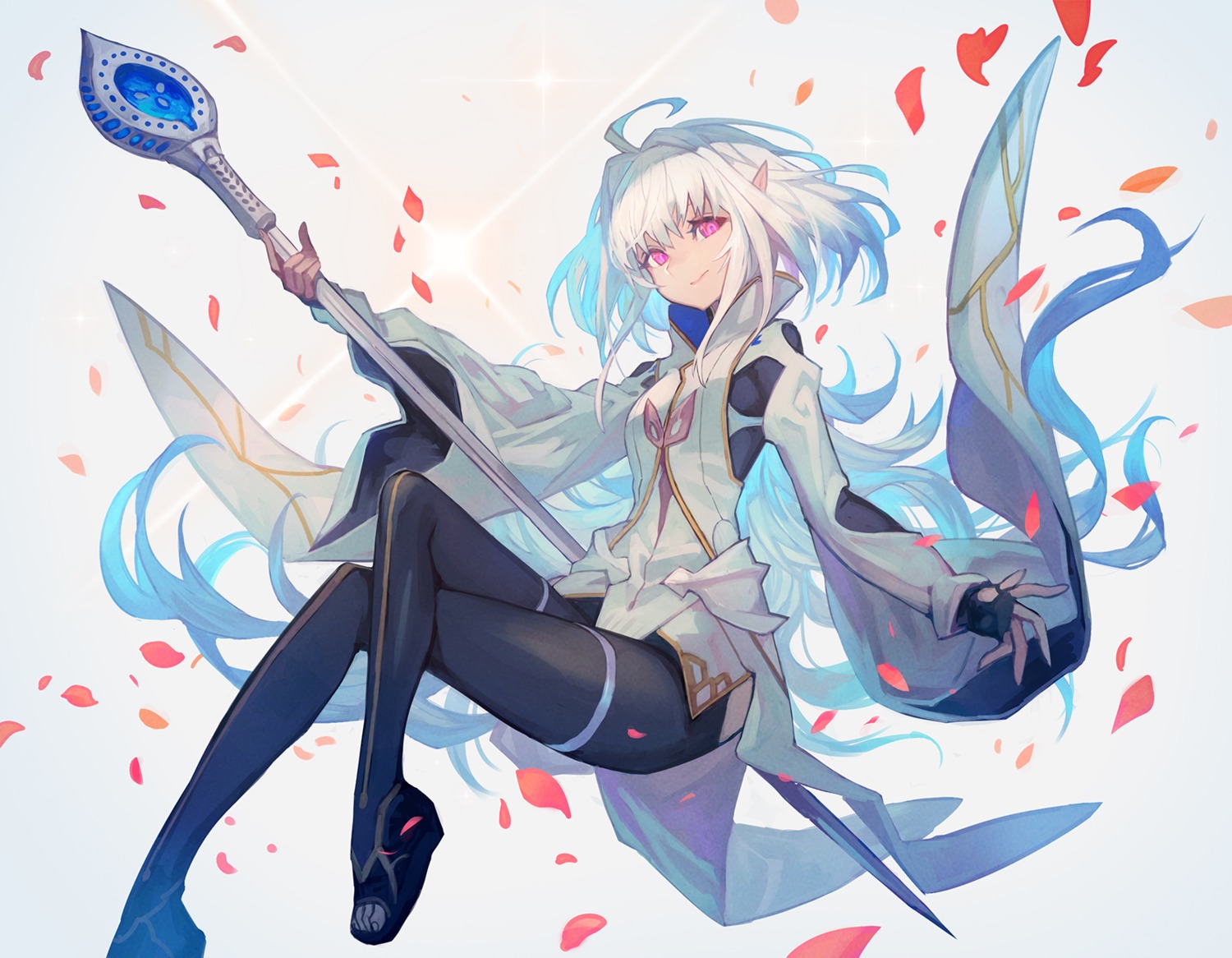 fate/grand_order_arcade, garter, lack, merlin_(fate/prototype), pantyhose, pointy_ears, weapon
