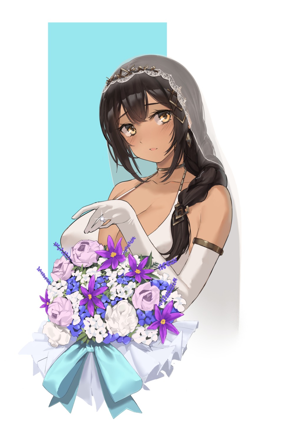 azur_lane, cleavage, dress, marble_(marblesized), no_bra, south_dakota_(azur_lane), wedding_dress