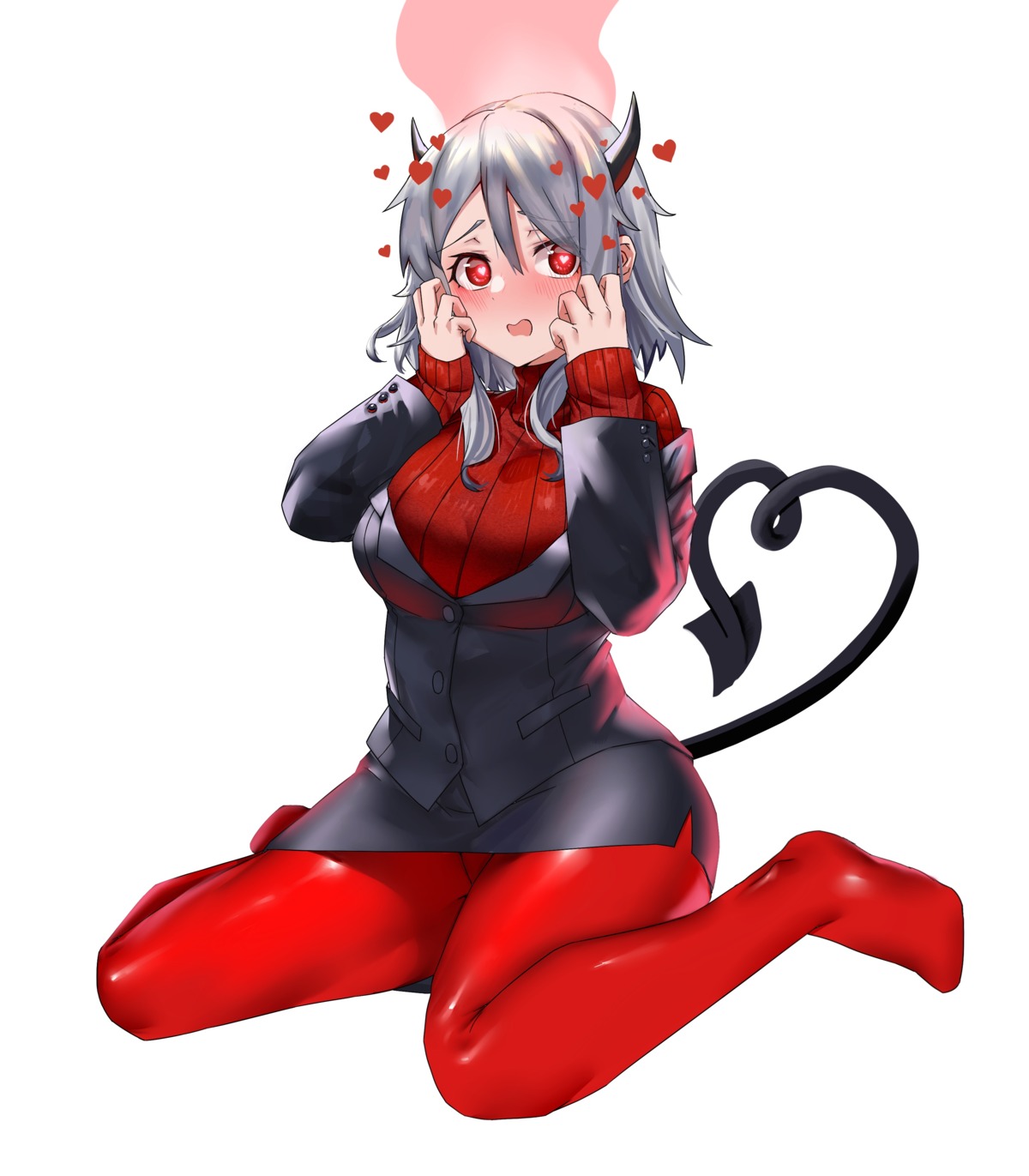 business_suit, helltaker, horns, jsiwji, modeus_(helltaker), pantyhose, sweater, tail