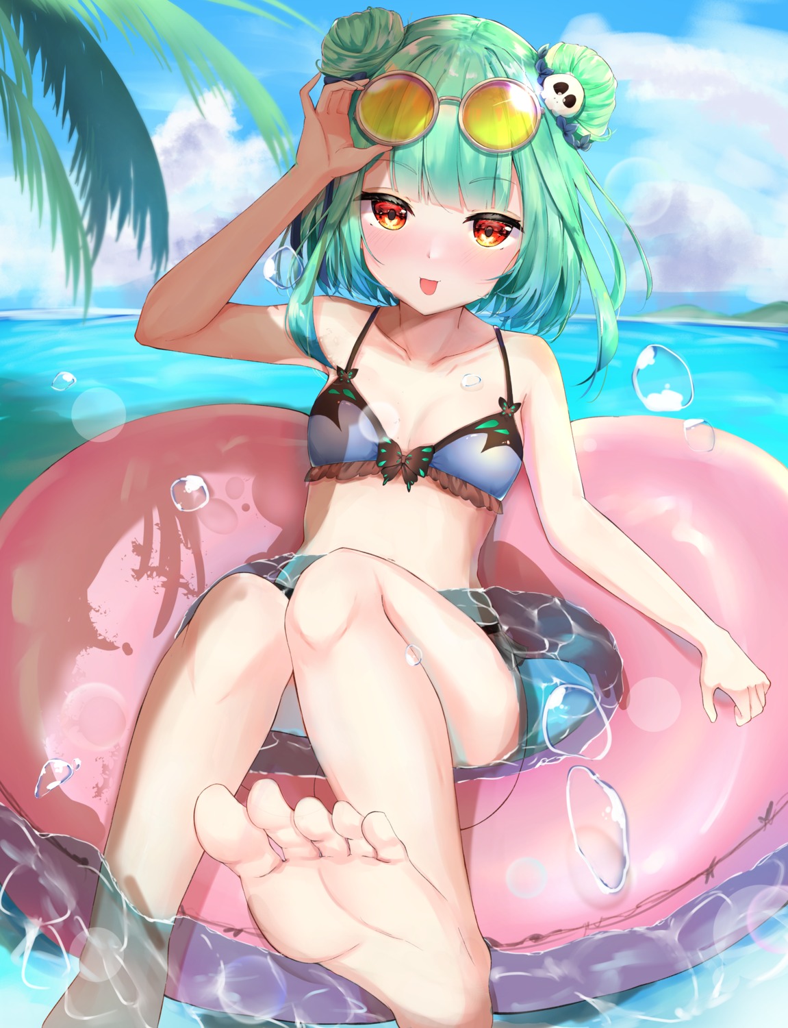 bikini, cleavage, feet, hololive, kanno_esuto, megane, swimsuits, uruha_rushia
