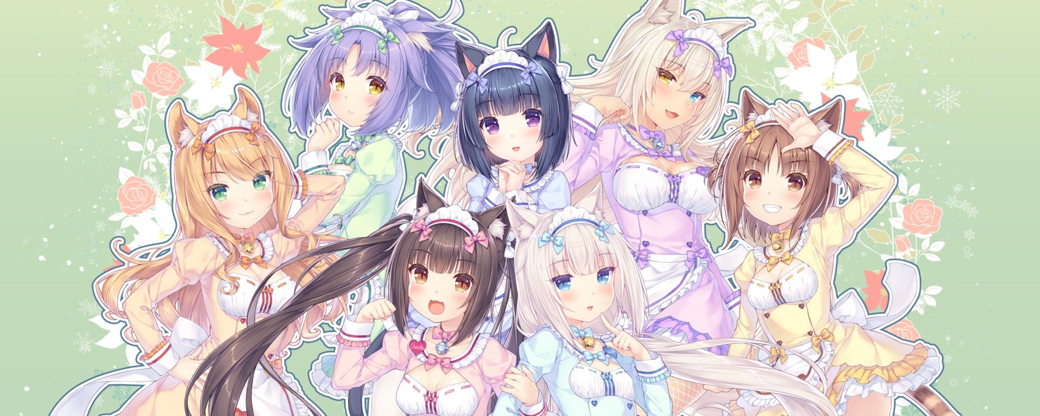 animal_ears, azuki, chocola, cinnamon_(nekopara), cleavage, coconut, fishnets, heterochromia