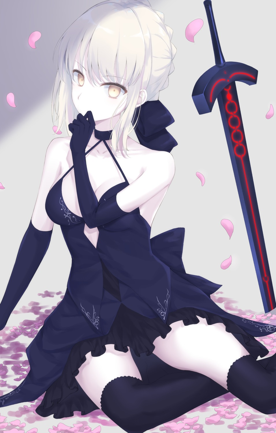 artoria_pendragon_(fate), artoria_pendragon_alter_(fate), dress, fate/grand_order, no_bra, skirt_lift, sword, thighhighs