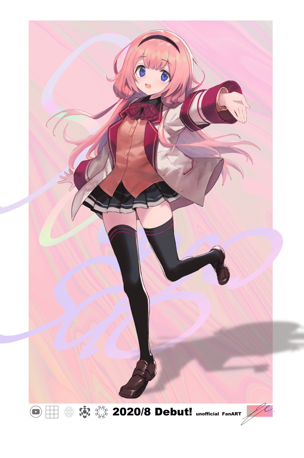 hayama_eishi, nijisanji, seifuku, suou_sango, sweater, thighhighs