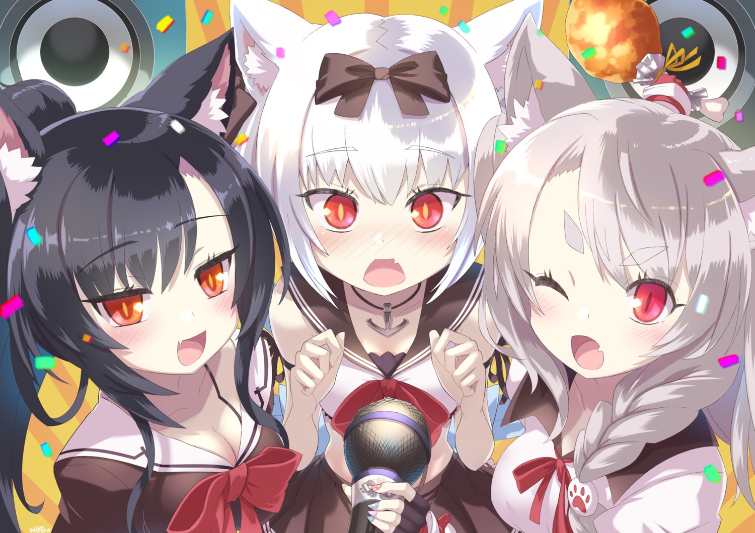 animal_ears, azur_lane, cleavage, krono_tokage, seifuku, shigure_(azur_lane), yukikaze_(azur_lane), yuudachi_(azur_lane)